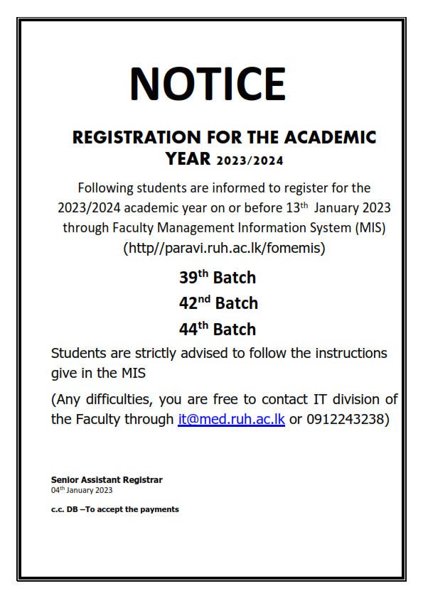 FMELMS Notice for Annual registration year 2023/2024 for 39th,42nd and